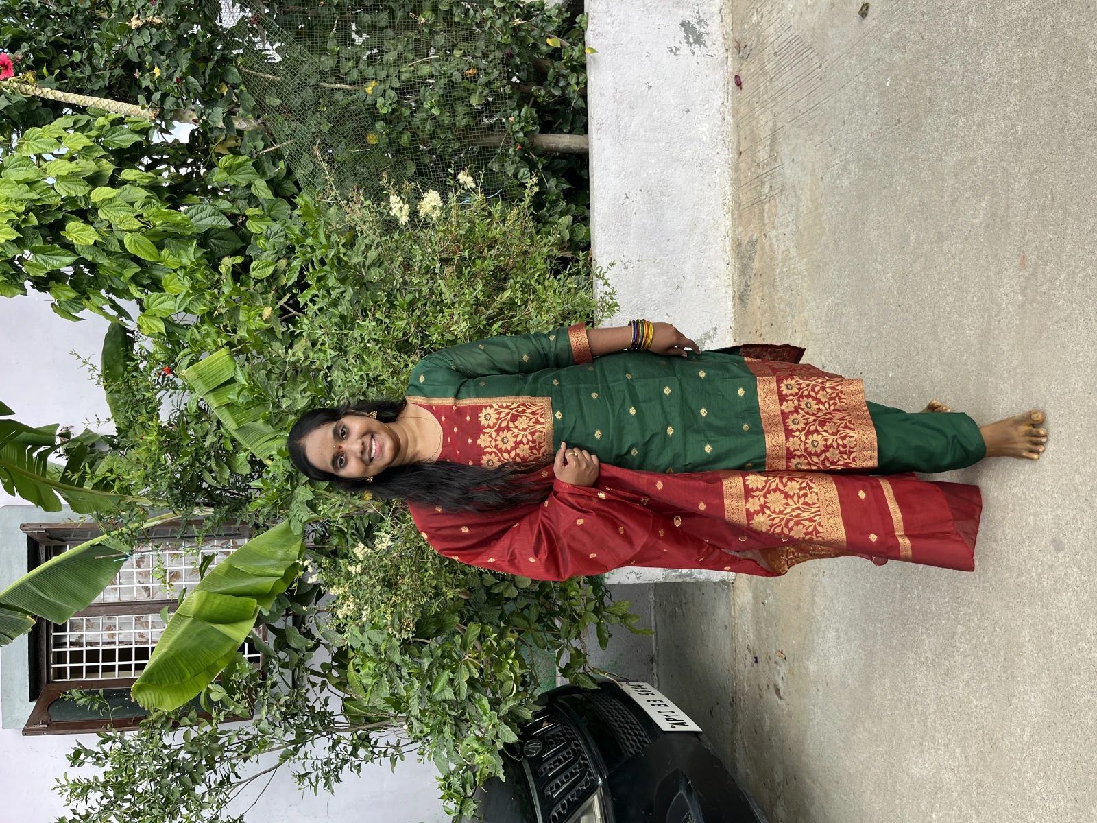 Green red dress