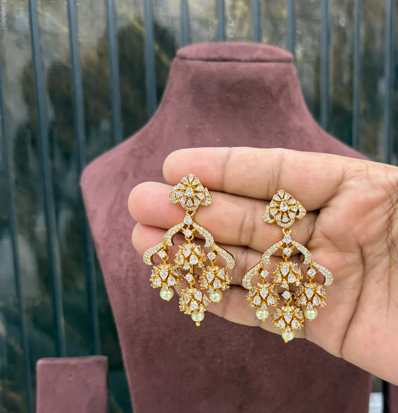 White stone jhumkas